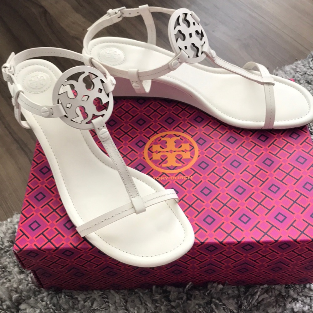 Tory Burch-Miller Wedge Sandal in Box. In box worn one time. 
2.39” Wedge Heel.